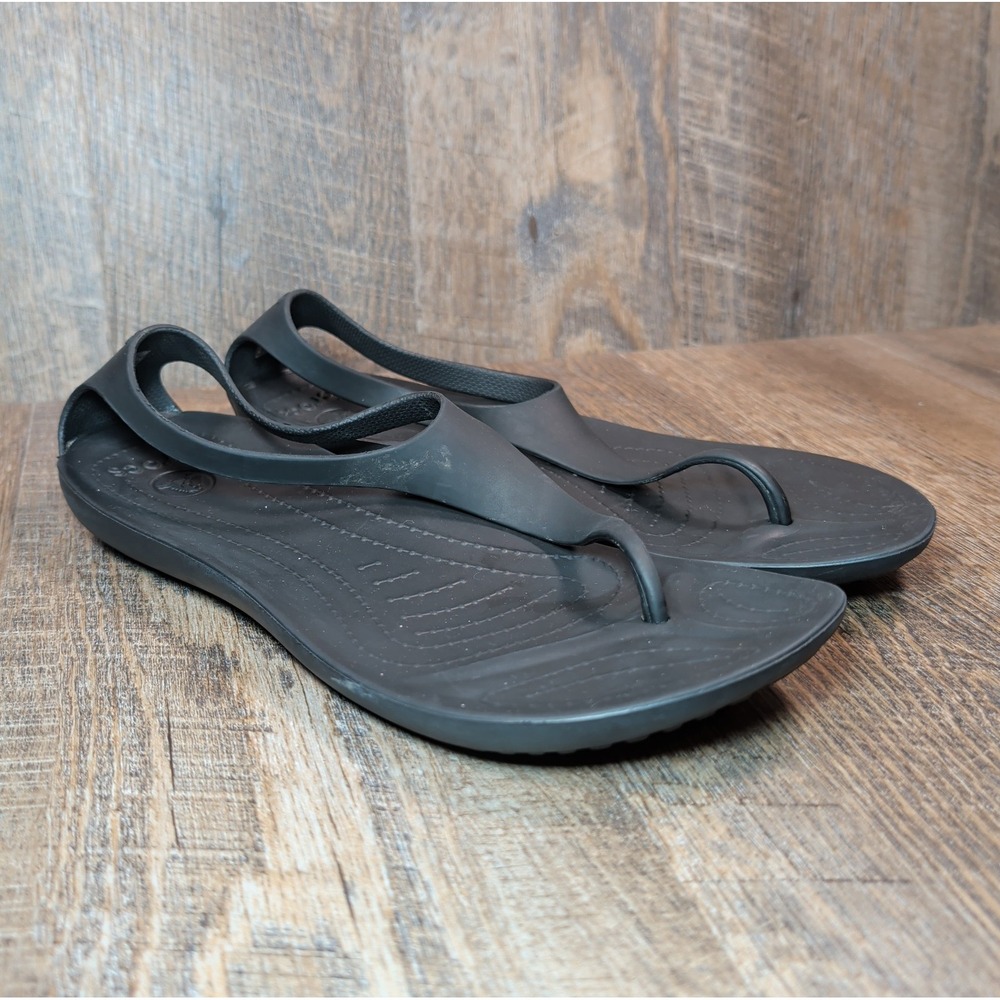 Crocs Sexi Flip Flop Sandals Womens Size 9 Black Serena T-Strap Thong Slip On